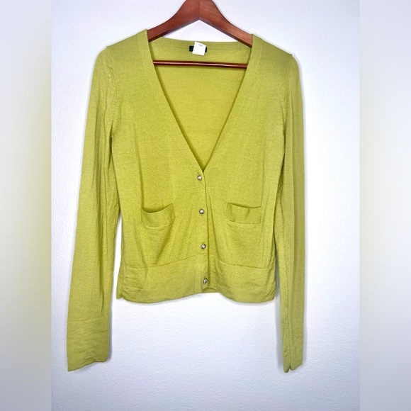 J Crew 100% Merino wool pistachio, green V-neck, long sleeve cardigan size M #15 - Picture 1 of 6